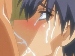 :>= aizawa_yuu_(shintaisou) animated blue_hair crying crying_with_eyes_open deepthroat fellatio hair irrumatio murakami_teruaki oral penis rape shintaisou short_hair tear tears