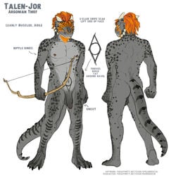 1boy argonian balls bow flaccid male male_only model_sheet nipple_piercing nipple_ring nipples orange penis piercing ring rudderg33k scalie solo_male spelunker_sal talen-jor tattoo the_elder_scrolls video_games weapon