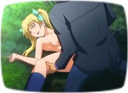 accurate_art_style animated blonde_hair bouncing_breasts breasts clothed_male_nude_female clothed_sex clothing manin_densha nanase_yuzu outside public public_nudity public_sex rape sex small_breasts socks tied_hair twintails