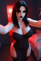 1girls 3d 3d_(artwork) ai_generated bare_shoulders big_ass big_breasts black_dress black_hair black_lips, black_lipstick busty cleavage collarbone female goth goth_girl long_hair pale-skinned_female pale_skin radnsad solo solo_female solo_focus thick_thighs thighhigh_boots thighhighs thighs white_skin wide_hips