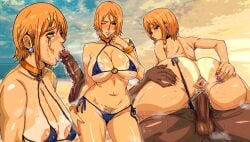 1girls areola_slip areolae beach big_breasts bikini bikini_bottom bikini_top blue_bikini breasts censored censored_nipples female female_focus huge_breasts large_areolae male micro_bikini nami nami_(classic) nami_(one_piece) nipple_bulge nipple_slip nipples one_piece orange_hair portrait pre-timeskip pubic_hair pubic_hair_peek sex skimpy_bikini solidusgrilo solo solo_female solo_focus standing tagme tan tan-skinned_female tan_body tan_skin tanline three-quarter_portrait uncensored wink