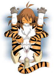 :3 anal anal_sex anthro feline flora_(twokinds) fur furry hindpaw paws penetration penis pussy smile stripes tiger tom_fischbach twokinds