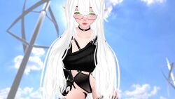 3d blurred_background blurry_background elf_ears female female_only glasses green_eyes sayamelon solo tagme unity_(engine) vrchat vrchat_avatar vrchat_media vrchat_model wearing_glasses white_sclera