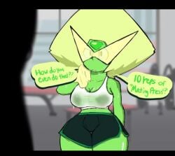 2025 cartoon_network dialogue green_skin kambeenie large_breasts peridot_(steven_universe) shortstack steven_universe sweat sweating sweaty tagme