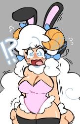 bunny_ears bunnysuit cleavage fluffy_hair large_breasts marie_(supersoursoda) sheep_girl sheep_horns supersoursoda thick_thighs wide_hips