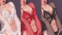 2d 2d_(artwork) 2d_artwork 2dnsfw black_bra black_lingerie black_panties bra costume female_focus hornyunion lingerie lingerie_only negligee panties red_bra red_lingerie red_panties see-through see-through_clothing see-through_lingerie sexy_lingerie tongue_out transparent_clothing video_game video_game_character video_game_franchise video_games white_bra white_lingerie white_panties