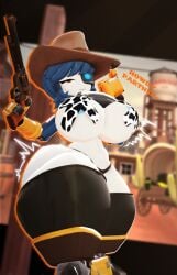 codansfw cow_print cow_print_pasties cowboy_hat cowgirl_outfit firearm gun mimi_sentry pasties revolver tagme team_fortress_2