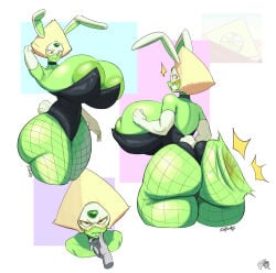annoyed annoyed_expression areola_peek areolae arm_behind_head armpit big_areola big_ass big_breasts big_thighs blush bunny_ears bunny_tail bunnysuit butt_slap choker fishnets gloves hand_on_chin hyper hyper_ass hyper_breasts hyper_thighs latex latex_clothing light_hair peridot_(steven_universe) steven_universe thick_thighs thighs tight_clothing white_gloves white_hair wide_hips wide_thighs