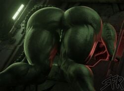 alien alien_(franchise) alien_girl alien_humanoid ass big_ass cum_in_pussy female_xenomorph gigantic_ass huge_ass large_ass massive_ass pussy sfrogue thick_thighs thighhighs thighs wide_hips xenomorph