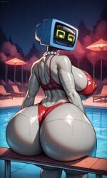 1robot_girl ai_generated ass ass_focus big_breasts bikini bra breasts karen_plankton looking_at_viewer looking_back nickelodeon nipples_bulge panties poolside robot_humanoid roger1011 spongebob_squarepants thick_thighs