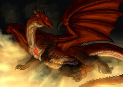 black_horns claws dragon dragon's_dogma exposed_heart grigori_(dragon's_dogma) horns male male_only muscular_body muscular_feral penis pointy_ears red_eyes red_sclera reptile_penis scales scalie sharp_claws sharp_teeth solo_feral syrinoth tail wings yellow_belly