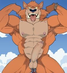 body fur furry jackal jackalman muscle muscular orange_fur orange_hair sky tagme thundercats thy_carker