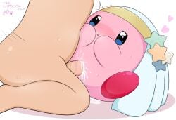 azuo blue_eyes blush bodily_fluids cum cum_in_pussy cum_inside genital_fluids heart_symbol hi_res human human_penetrating kirby kirby_(series) male male_human mammal nintendo penetration penile penile_penetration penis_in_pussy pink_body rule_63 sex signature simple_background vaginal_penetration vaginal_penetration waddling_head white_background