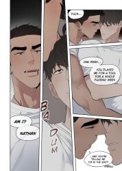 2boys angry colored couple dialogue doujinshi english english_text gay height_difference indoors inside juiart kitchen male male_only muscular muscular_male text text_bubble