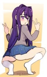 1girls blackcatxcl doki_doki_literature_club female female_only female_solo long_hair panties purple_eyes purple_hair school school_skirt school_uniform schoolgirl_uniform skirt socks socks_on socks_only solo solo_female solo_only yuri_(doki_doki_literature_club)