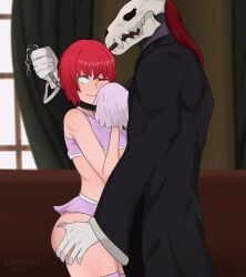 1boy 1girls big_breasts elias_ainsworth hatori_chise human mahoutsukai_no_yome monster red_hair sexual_harassment skull slave tears