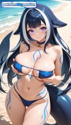 1girls 2026 ai_assisted ai_generated anime arm_tattoo back_tattoo barcode barcode_tattoo beach bikini black_hair body_markings boobs breast_tattoo breasts bust chest_tattoo command_spell facepaint facial_tattoo heart_tattoo hi_res high_quality high_resolution highres hololive indie_virtual_youtuber leg_tattoo lipstick_mark long_hair multicolored_hair neck_tattoo number_tattoo outdoors patreon patreon_username pubic_tattoo sand shoulder_tattoo shylily skypassion smile stable_diffusion stomach_tattoo swimsuit tail tally tattoo tits virtual_youtuber vtuber water watermark