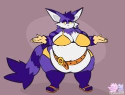 1girls anthro belly belly_overhang belt belt_around_belly belt_buckle big_the_cat bikini breasts cat cleavage fat feline feline_humanoid female female_focus female_only furry furry_female furry_only genderswap_(mtf) gloves hips hyper_testicles large_breasts mobian_(species) overweight_female purple_fur purple_hair rule_63 sandals sega shrug shrugging solo sonic_(series) sonic_the_hedgehog_(series) stomach tabby_cat thefoxbro thick_thighs thighs weight_gain wide_hips yellow_sclera