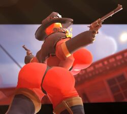 ambiguous_race arched_back ass ass_focus clothed clothing codansfw cop cowboy_hat female fempyro firearm fully_clothed gun handgun police police_uniform revolver rule_63 sheriff solo tagme team_fortress_2 weapon western wild_west