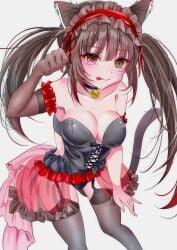 2d 2d_(artwork) black_hair breasts cat_ears cat_tail cleavage date_a_live heterochromia light-skinned_female lingerie long_hair medium_breasts red_eyes solo solo_female thighs tokisaki_mio twintails