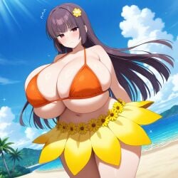 ai_generated beach bikini gigantic_breasts long_hair please_don't_bully_me,_nagatoro purple_hair red_eyes sana_sunomiya schoolgirl teamrocktgrl thick_thighs tsundere wide_hips