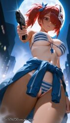 ai_generated big_breasts bikini female fox_mask gun hell-pantsu moon moonlight orange_hair