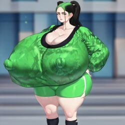 ai_generated big_areola big_breasts big_nipples billie_eilish hyper_breasts nipples_visible_through_clothing short_shorts siioh socks