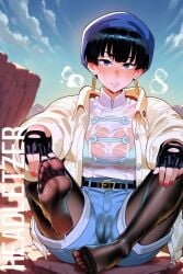 ai_generated cameltoe clothed desert feet feet_focus headletzer meryl_stryfe pantyhose see-through_clothing sweat tagme toes trigun