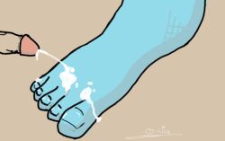 ambiguous_gender asslick blue_body bodily_fluids cum cum_on_feet duo erection feet foot_fetish foot_focus genital_fluids genitals hi_res human humanoid humanoid_feet humanoid_genitalia humanoid_penis male mammal nails penis plantigrade