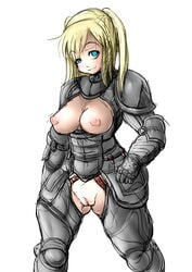 armor blonde_hair blue_eyes breasts highres long_hair marimo_(ankokumarimo) nipples pussy uncensored