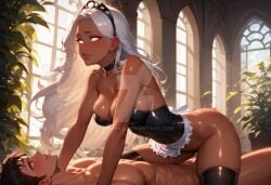 ai_generated dark-skinned_female interracial_sex marvel muscular_male ororo_munroe storm_(x-men) white_hair x-men