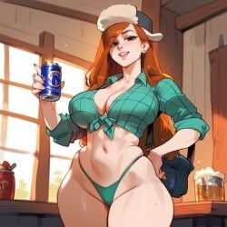 2d ai_generated big_breasts female female_focus female_only gravity_falls hat indoors long_hair orange_hair panties shirt solo solo_female solo_focus tagme wendy_corduroy