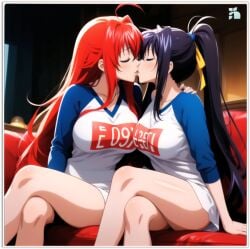 2girls ai_generated akeno_himejima flirting girl_on_girl girlfriend girlfriends high_school_dxd kissing lesbian_couple lesbian_kiss lesbian_sex lovers rias_gremory sugoi_dekai uzaki-chan_wa_asobitai! uzaki_hana_(cosplay) yuri