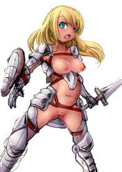 armor blonde_hair blue_eyes breasts long_hair marimo_(ankokumarimo) nipples pussy shield sword uncensored weapon