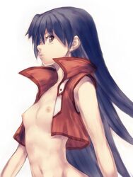 1girls blair_flannigan breasts brown_eyes face female female_only fumio_(rsqkr) human jacket lips long_hair naked_jacket naked_vest nipples open_clothes open_jacket open_vest profile shirtless simple_background sketch slifer_red_uniform small_breasts solo topless vest yu-gi-oh! yu-gi-oh!_gx