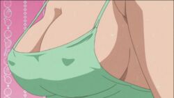 animated bounce bouncing_breasts breasts cleavage erect_nipples female female_only hinako_(issho_ni_training) issho_ni_training large_breasts lowres screencap solo sweat