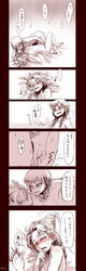 2girls anna_(frozen) blush braid breasts comic cowgirl_position disney elsa_(frozen) female fingering freckles frozen_(film) highres human incest long_hair monochrome multiple_girls murai_shinobu nipples nude pussy_juice rough_sketch siblings single_braid sisters small_breasts smile tears text translation_request twin_braids yuri