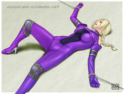 1girls 5_fingers azasuke blonde_hair bodysuit bondage death_by_degrees erect_nipples female female_only high_heels human jpeg nina_williams purple_bodysuit solo tekken tekken_2 tekken_3 tekken_4 tekken_5_dark_resurrection tekken_blood_vengeance tekken_tag_tournament tekken_tag_tournament_2 text