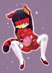 black_hair chinese_clothes chinese_clothing li_moon prettypinkprincess pussy red_fur red_panda sega sonic_(series)