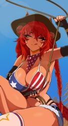 american_flag_bikini bikini clothed_female cowboy_hat rope tan vshojo zentreya zentreya_(dragon)