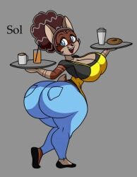 2024 ass ass bagel big_ass big_breasts big_butt blue_eyes breasts brown_body brown_fur brown_hair bubble_ass bubble_butt cafe coffee coffee_cup coffee_mug color_edit colored commentary_request commission deer deer_ears deer_girl deer_humanoid deer_tail digital_drawing_(artwork) digital_media_(artwork) doe female female_only furry furry_only gilf granny grey_body hi_res holding_tray jeans juice mug open_mouth open_smile puffy_hair solo solo_female tansau thick_thighs two_tone_body two_tone_fur