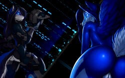 2012 anthro ass binary blue blue_eyes blue_hair canine cute cyber edit female fur furry glowing glowing_eyes hair long_hair nyghtwulf strype tsuma wallpaper wolf