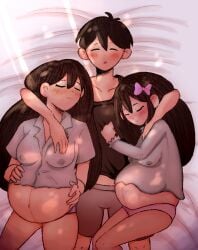 2girls1boy aged_up aubrey_(omori) brother_and_sister cute implied_incest incest incest_pregnancy lactation lactation_through_clothes mari_(omori) mochiko991 multiple_pregnancies omori pregnant pregnant_female ready_to_pop sleeping sunny_(omori)