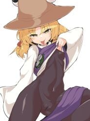 belly belly_button blonde_hair blush clothed clothed_female color colored curvy curvy_figure erect_nipples erect_nipples_under_clothes goddess hat nipples pussy rnt rnt_(251139) suwako_moriya tongue tongue_out touhou yellow_eyes