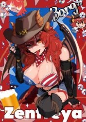 american_flag_bikini big_breasts cowboy_hat dragon_girl dragon_wings red_hair tongue_out vshojo zentreya zentreya_(dragon)