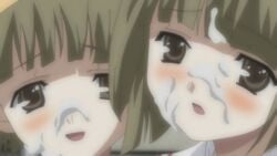 animated cum cum_on_face facial nijou_futaba nijou_kazuha school_days shiny_days short_hair surprised twins