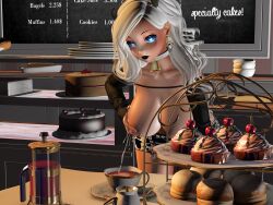 bakery blue_eyes cafe coffee coffee_cup cupcakes exposed_breasts nipples second_life solo_female squirting_milk white_hair zallaria zally