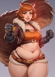 ai_generated animal_ears animal_tail belly bottom_heavy chubby chubby_female marvel marvel_comics marvel_rivals midriff navel shorts squirrel_ears squirrel_girl_(marvel) squirrel_girl_(marvel_rivals) squirrel_tail thick_thighs thong_straps wide_hips