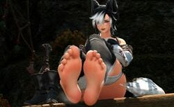 5_toes aylen_dawn aylen_ffxiv barefoot canid canine feet female female_focus female_only final_fantasy final_fantasy_xiv foot_fetish foot_focus fox_ears fox_girl gpose(ffxiv) kemonomimi miqo'te musk_clouds musky musky_foot soles solo_focus steam steamy steamy_feet sweat sweaty sweaty_feet toes tomboy