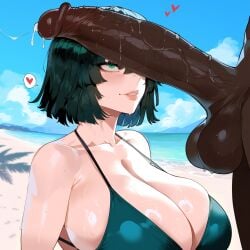 1girls ai_generated creamy_ai curvy curvy_female curvy_figure dark-skinned_male female fubuki_(one-punch_man) green_hair light-skinned_female light_skin one-punch_man short_hair tagme